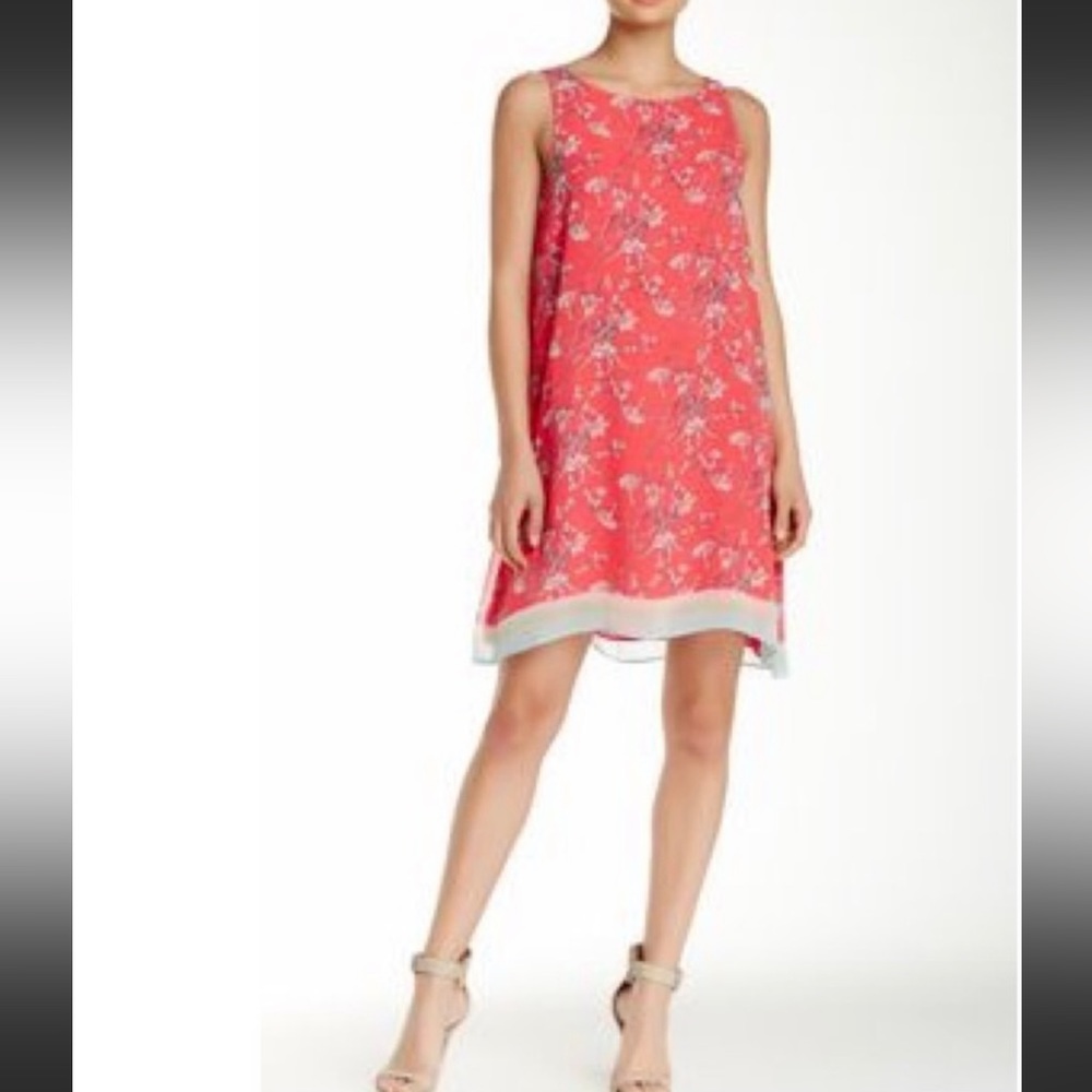 Max Studio pink floral dress with blue striped hem